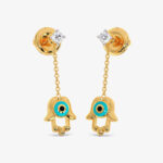 Hamsa Evil Diamond Dangling Eye Earrings